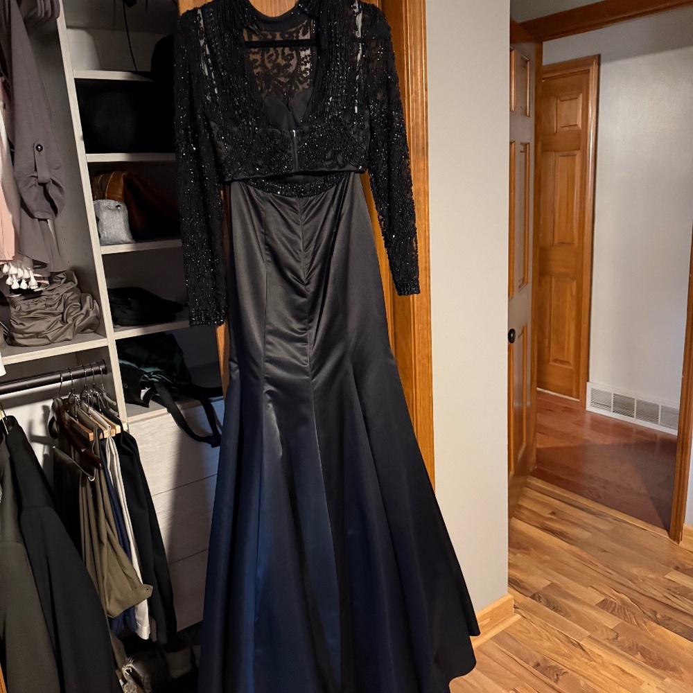 Black long jeweled prom dress